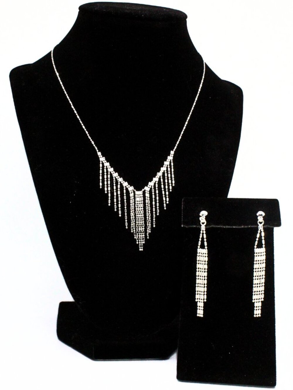 Contemporary Sterling Silver Dainty Drop Waterfall Necklace Earrings Set